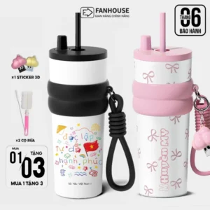 Bình giữ nhiệt khắc tên Fan House 710ml inox 316 ống hút tiện lợi